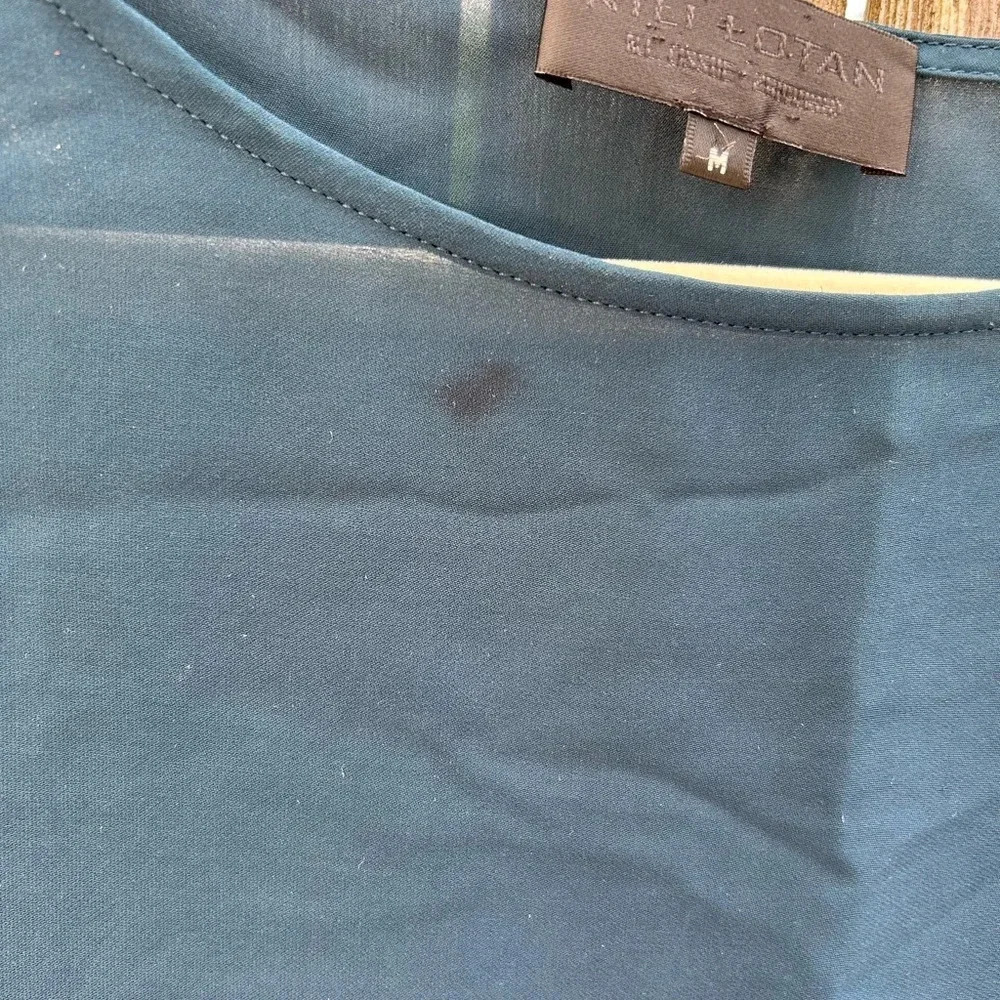 NILI LOTAN SILK SHEER TEAL BLOUSE - Picture 4 of 6